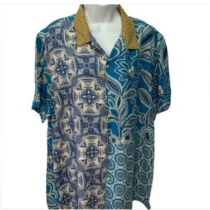 Tasso Elba men’s large Multicolor Patterned Shirt with Gold Collar